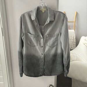 Anthropologie Cloth & Stone Tie Dye Denim Grey Button Shirt Blouse XS EXCELLENT!